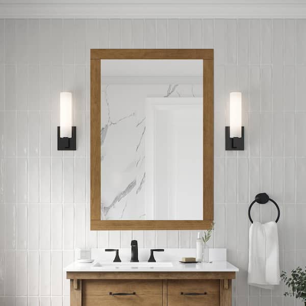 Home Decorators Collection Bellington 28 in. W x 40 in. H Rectangular Framed Wall Mount Bathroom Vanity Mirror in Almond Latte