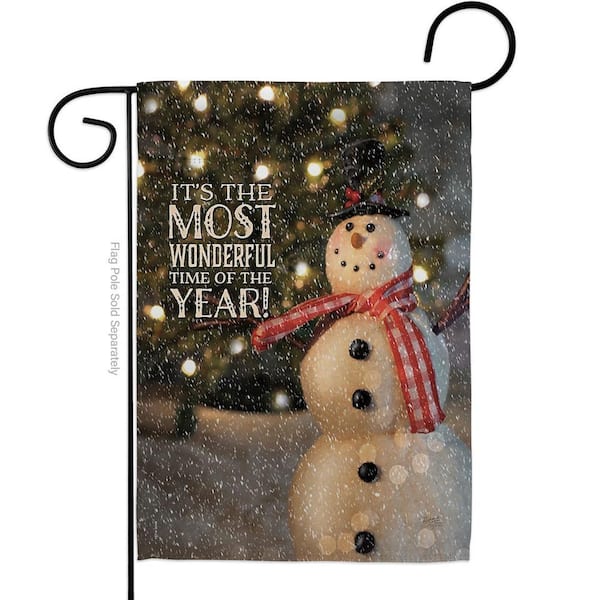 13 in. x 18.5 in. Most Wonderful Time Snowman Christmas Garden Flag Double-Sided Winter Decorative Vertical Flags