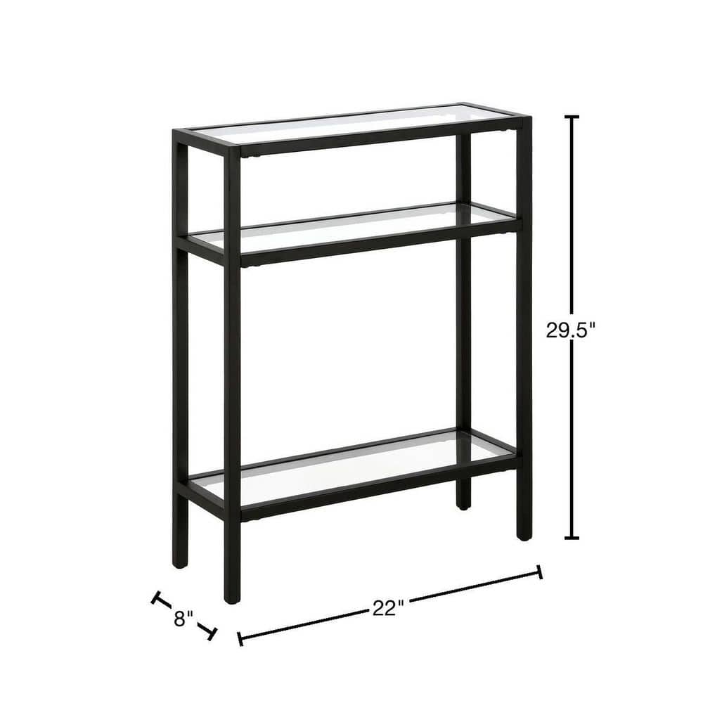 Compact Blackened Bronze 22" Metal & Glass Console Table with Shelves