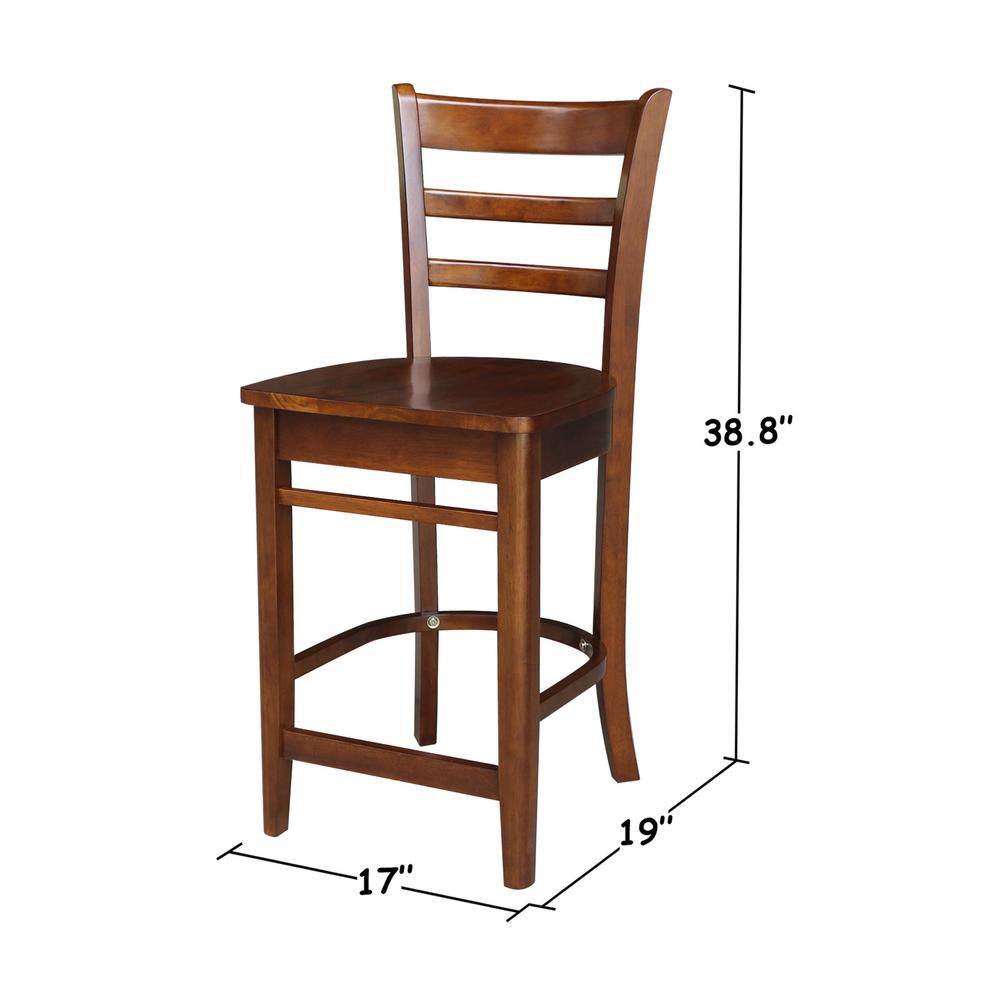 Espresso Solid Wood Counter Height Dining Set with 2 Stools
