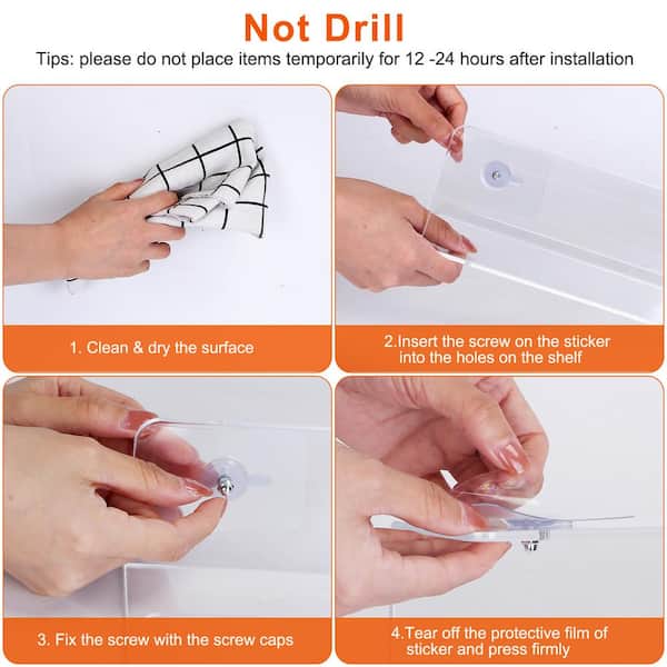 No-Drill Clear Acrylic Makeup Organizer Wall Mounted with Adhesive Stickers  or Screws