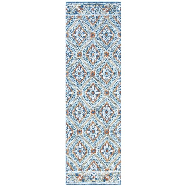 SAFAVIEH Blossom Navy/Yellow 2 ft. x 10 ft. Floral Geometric Runner Rug