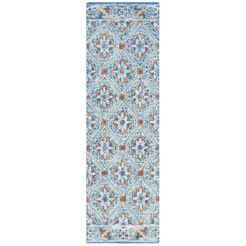 Handmade Navy and Yellow Floral Wool Runner Rug