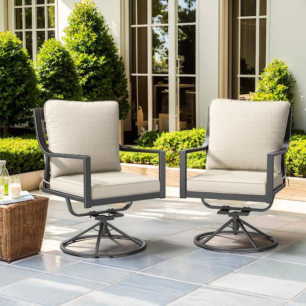 moosprr Industrial Swivel Glider Gray Metal Outdoor Rocking Chair with Beige Olefin Cushions Patio Swivel Chair (2-Pack)