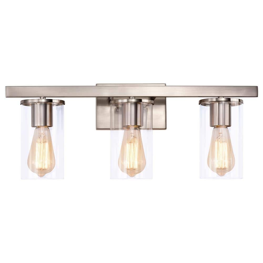 C Cattleya 3-Light Satin Nickel Vanity Light with Clear Glass Shade ...