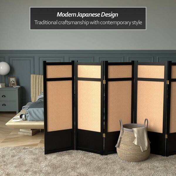 Red Lantern 4 ft. Black 6-Panel Room Divider CLJUTE-BLK-6P - The