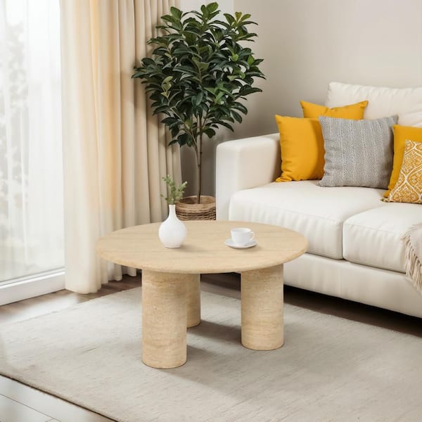 Liv & Skye 32 in. Ivory Round Concrete Minimalist Coffee Table