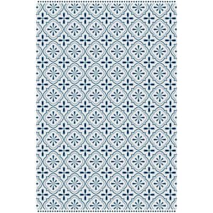Decorative Blue & Cream Laminated Kitchen Mat 39 in x 59 in