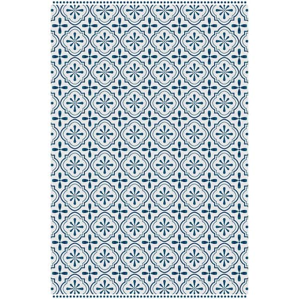 smart tiles Decorative Blue & Cream Laminated Kitchen Mat 39 in x 59 in