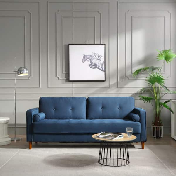 Z-joyee 76 in. Square Arm Fabric Modern Straight Upholstered 3-Seater Sofa in Blue