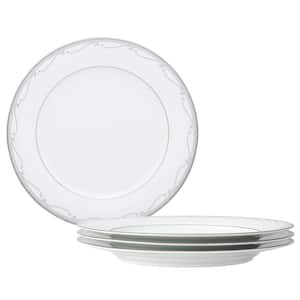Satin Flourish 10.5 in. (White) Porcelain Dinner Plates, (Set of 4)
