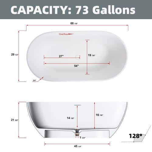 69 in. Stone Resin Flatbottom Solid Surface Freestanding Double Slipper Soaking Bathtub in White with Brass Drain 69 in. Stone Resin Flatbottom Solid Surface Freestanding Double Slipper Soaking Bathtub in White with Brass Drain