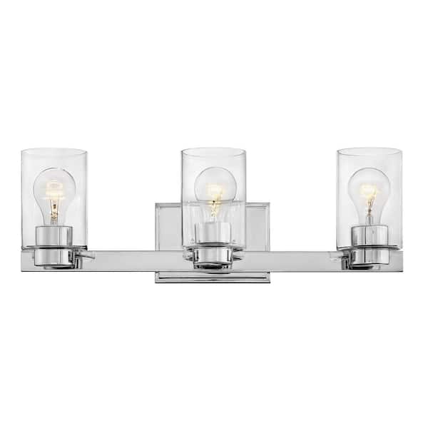 HINKLEY Miley 21.5 in. 3-Light Chrome With Clear Glass Vanity Light