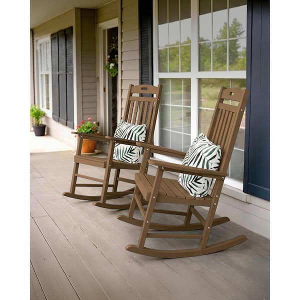 Teak Classic Plastic Patio Outdoor Rocking Chair (4-Pack)