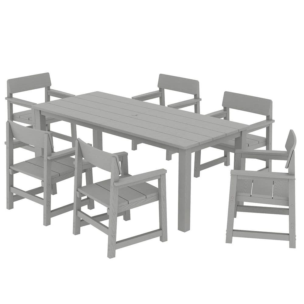 7-Piece Outdoor Patio Dining Set with Wood-Look Table, Umbrella Hole and Arm Chairs price history on PriceWatchPro
