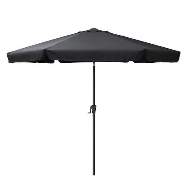 CorLiving 10 ft. Steel Market Crank Open Patio Umbrella in Black