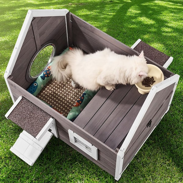 SKYSHALO Outdoor Cat House Weatherproof, Feral Cat Shelter for
