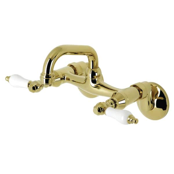 Kingston Brass Kingston Double Handle Wall Mount Bar Faucet in Polished Brass