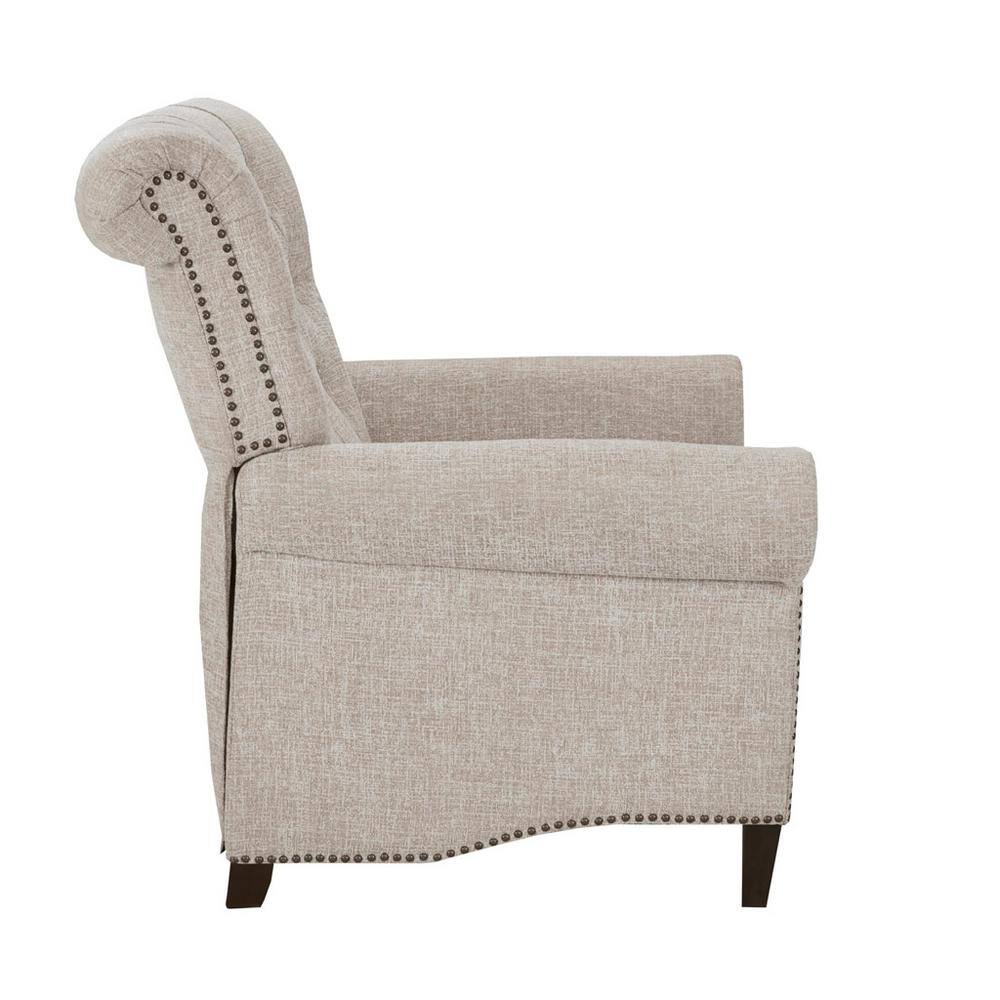 Elegant Cream Transitional Push Back Recliner with Tufted Back