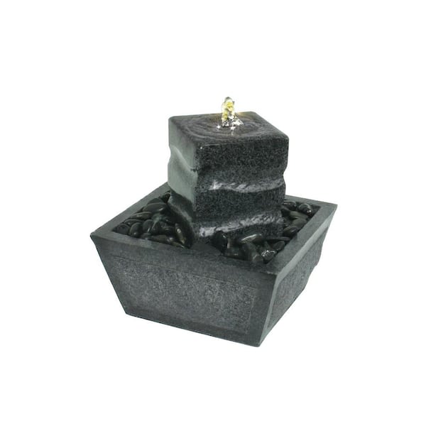 Algreen Illuminated Relaxation Fountain with Granite Pillar and Natural Stones