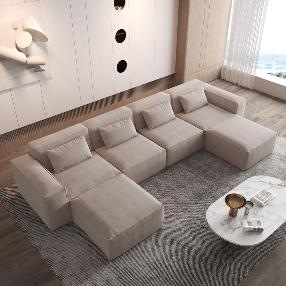 82.6 in. Armless 3-piece Linen Polyester Modular Free Combination Lazy Sectional Sofa in. Khaki with Ottoman