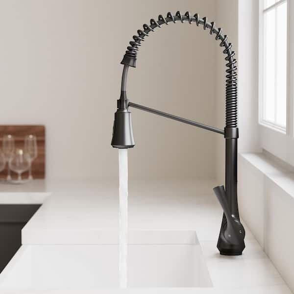 Single Handle 22.5 in. H Pull Down Sprayer Kitchen Faucet with 2-Function 360° Swivel Spout in Matte Black