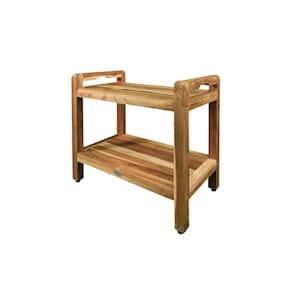 EarthyTeak Classic 24 in. Shower Bench with Shelf and LiftAide Arms