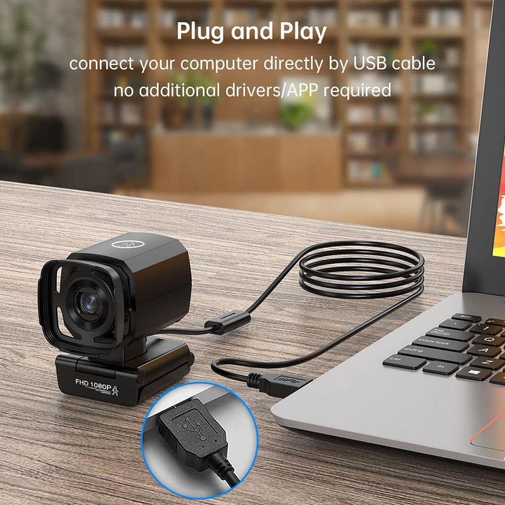 Auto-tracking 1080P HD Webcam with Privacy Shutter, Mic, Remote, 73° View, WDR, USB Plug and Play for PC and Laptop - Thumbnail 3
