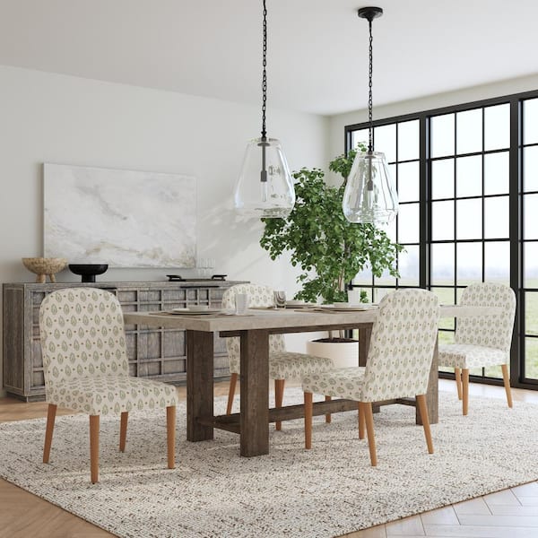 Rounded Back Sage Paisley Medallion Upholstered Dining Chair (Single)