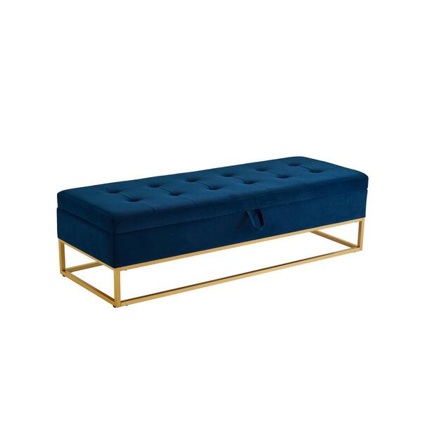 Harper & Bright Designs Navy Blue 58.6 in. Metal Base Bedroom Bench, Entryway Bench with Storage