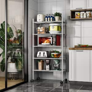 5-Tier White Kitchen Shelf Metal Storage Shelf Height Adjustable