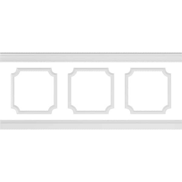 Ekena Millwork 94 1/2 in. (Adjustable 40 in. to 44 in.) 26 sq. ft. Polyurethane Ashford Scalloped Panel Wainscot Kit Primed