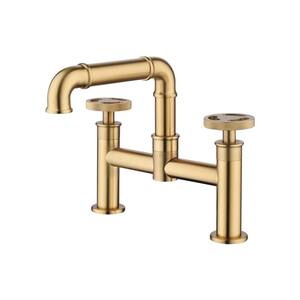 8 in. Widespread Double Handle Bathroom Faucet with Rotating Spout 2-Hole Brass Bathroom Basin Taps in Brushed Gold