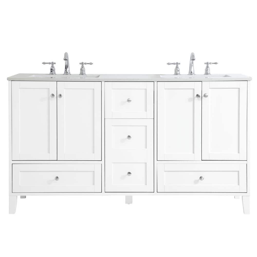 Timeless Home 60 in. W x 22 in. D x 34 in. H Double Bathroom Vanity in Whit