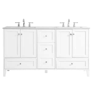 Timeless Home 60 in. W x 22 in. D x 34 in. H Double Bathroom Vanity in White with Calacatta Engineered Stone