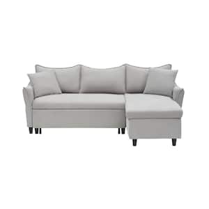 79.9 in. Gray Comfort Fabric Full Size Adjustable L-Shaped Sofa Bed