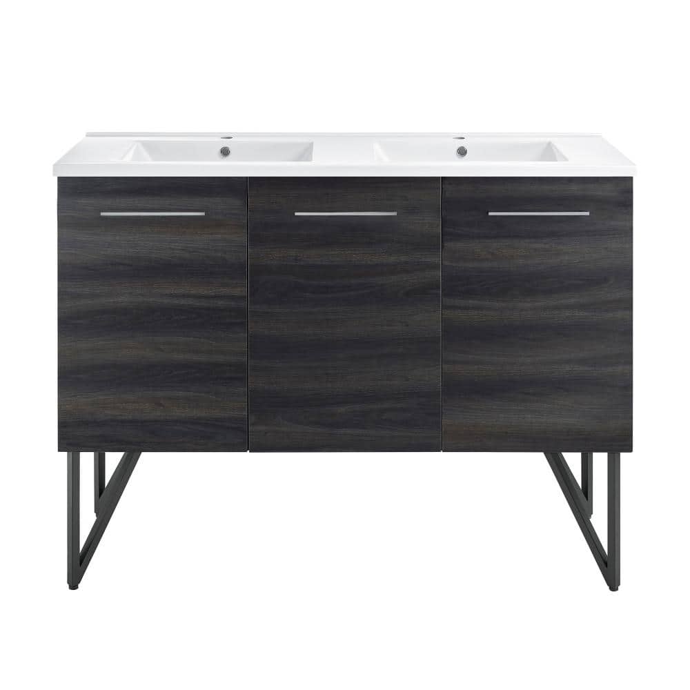 UPC 840420315151 product image for Annecy 48 in. W Black Walnut, Double Basin Bathroom Vanity in White with Ceramic | upcitemdb.com