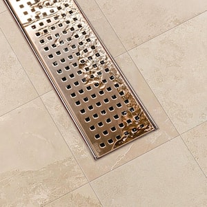 Designline 24 in. Stainless Steel Linear Shower Drain with Square Pattern Drain Cover in Champagne Bronze