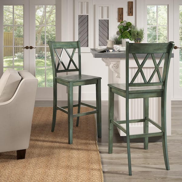 Antique Sage Double X-Back Bar Height Chairs (Set of 2)