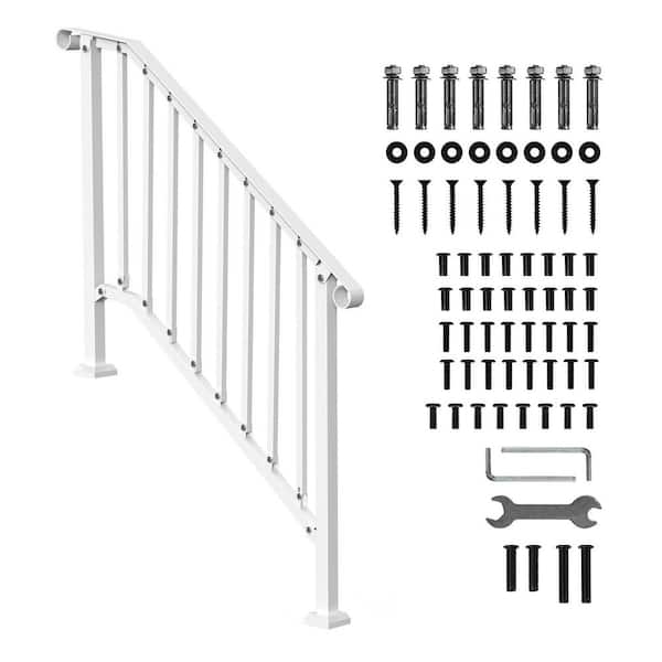 Handrails for Outdoor Steps 3-4 Step Stair Hand Rail Kit Carbon Steel Railings 38.98 in. H x 3.31 in. W White