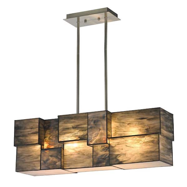 Titan Lighting Braque Collection 4-Light Brushed Nickel Chandelier With Dusk Sky Tiffany Cube Glass Shade