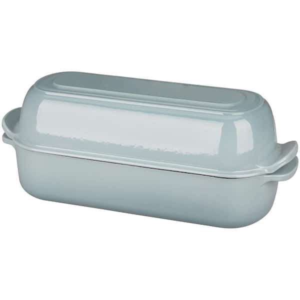 12.5 in. L x 5.5 in. W 5 qt. Enameled Cast Iron Loaf Pan with Lid for Homemade Sourdough Bread Baking, Blue (1-Pack)