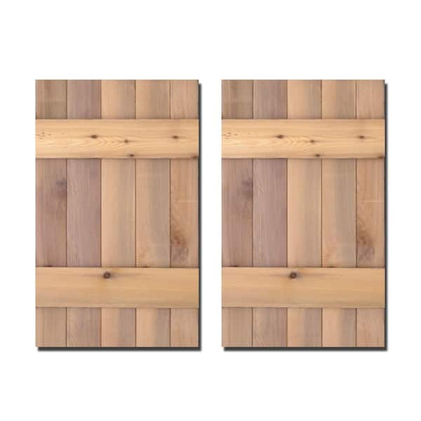 Design Craft MIllworks 12 in. x 25 in. Board-N-Batten Shutters Pair Natural Cedar
