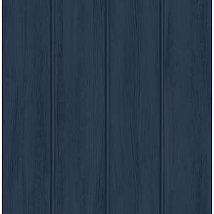 Naval Blue Wood Panel Vinyl Peel and Stick Wallpaper Roll (Covers 30.75 sq. ft.)