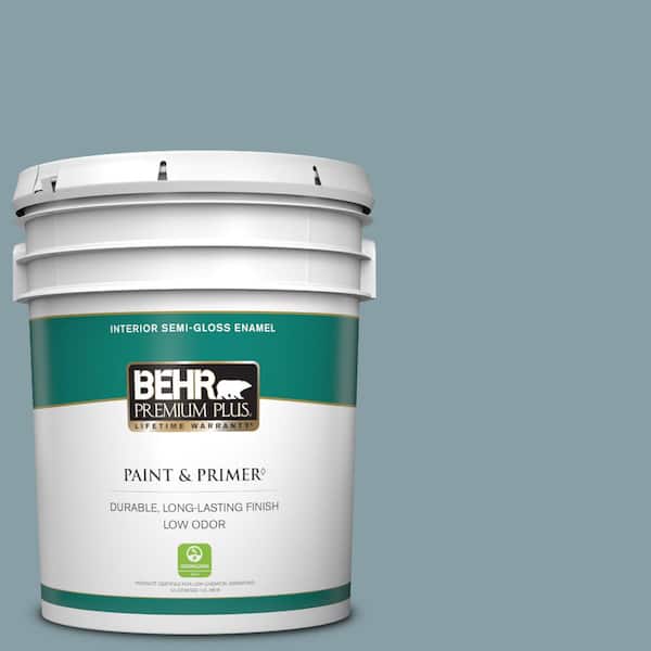 BEHR PREMIUM PLUS 5 gal. #BNC-18 Aqua Gray Semi-Gloss Enamel Low Odor Interior Paint & Primer