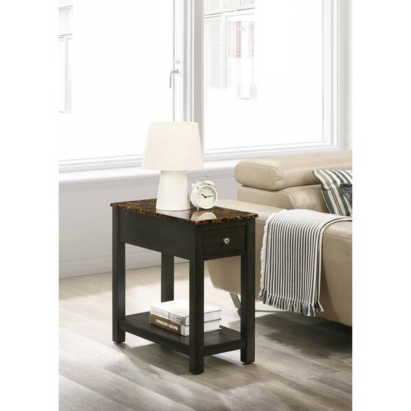 NEW CLASSIC HOME FURNISHINGS New Classic Furniture Noah 12 in. Espresso Rectangle Faux Marble End Table with 1-Drawer