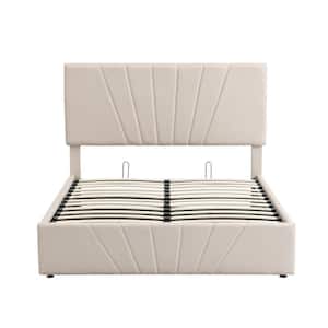 77.9 in. W Beige Full size Upholstered Platform bed with a Hydraulic Storage System and Headboard