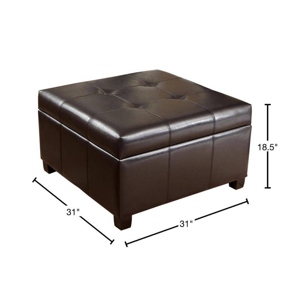 Espresso Tufted Round Leather Storage Ottoman