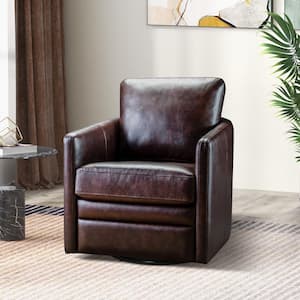 Denver Mid-Century Modern Brown LuxeComfort Upholstered Swivel Curved Barrel Chair with a Metal Base