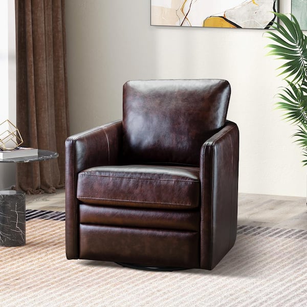 JAYDEN CREATION Denver Mid-Century Modern Brown LuxeComfort Upholstered Swivel Curved Barrel Chair with a Metal Base